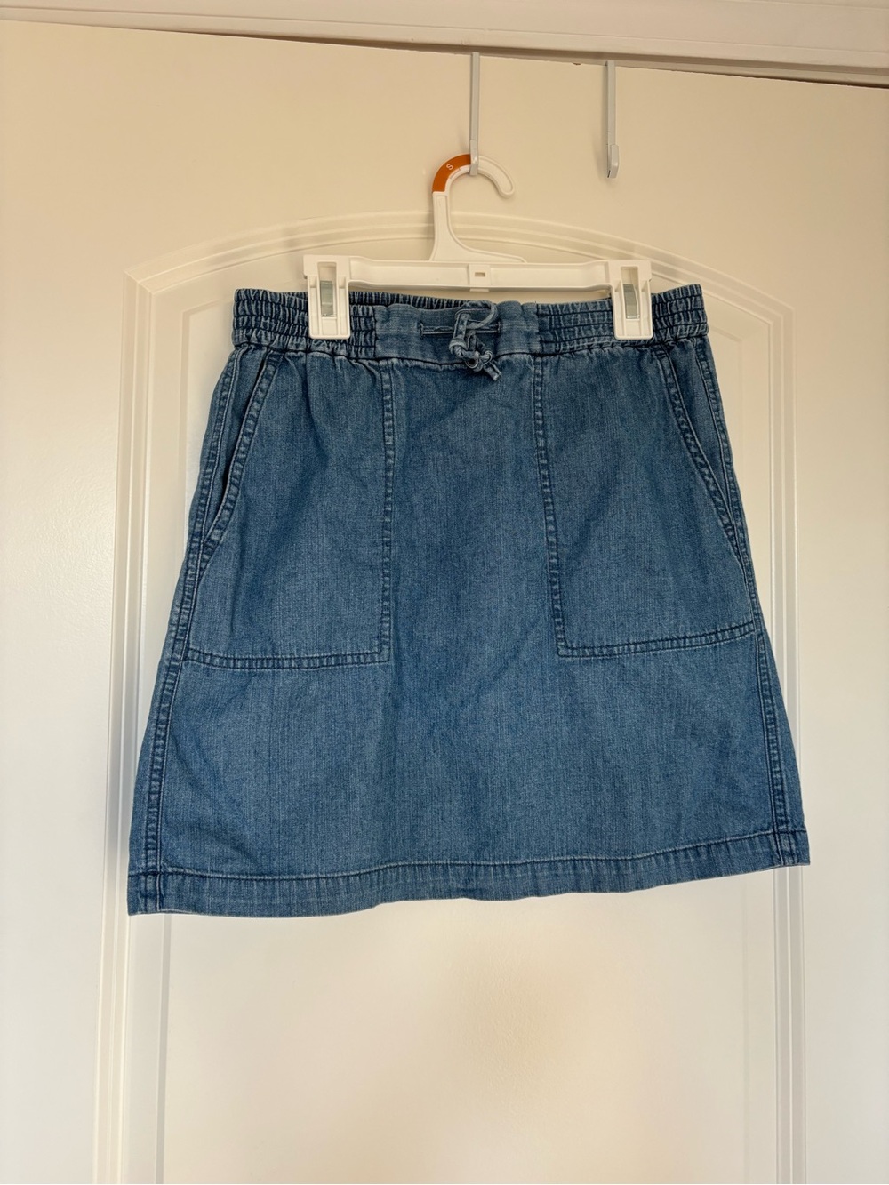 J. Crew Medium Blue Denim Drawstring Mini Skirt